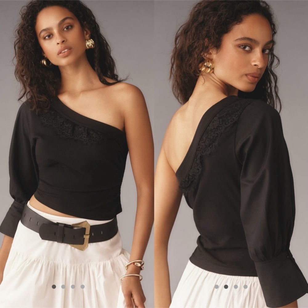 By Anthropologie one shoulder puff sleeve top